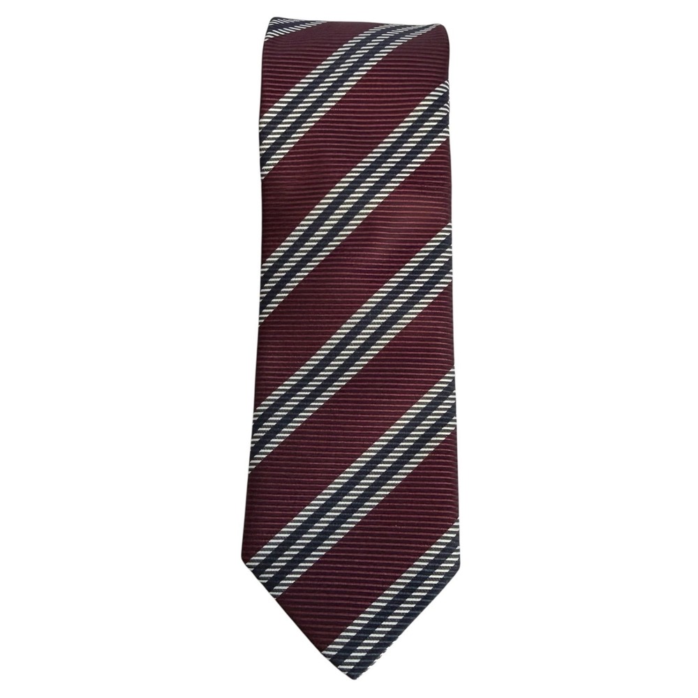 Hugo Boss Mens Performance Tie Burgundy Navy Blue Stripe NWT